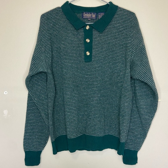 Christopher Rand Other - Christopher Rand Vintage Green Striped 100% Lambs Wool Sweater Size Medium